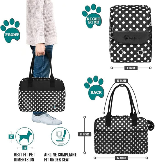 PetAmi Dog Purse Carrier for Small Dogs, Airline Approved Soft Sided Pet Carrier with Pockets, Ventilated Dog Carrying Bag for Puppy Cat, Dog Travel Supplies Bag, Sherpa Bed, Max 12 lbs, Polka Dot