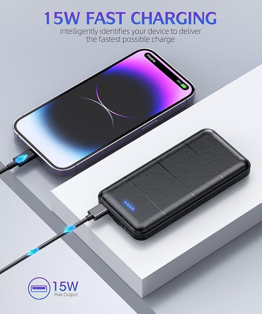 Portable-Charger-Power-Bank - 2 Pack 15000mAh Dual USB Power Bank Output 5V3.1A Fast Charging Portable Charger Compatible with Smartphones and All USB Devices (Deep Black and White)