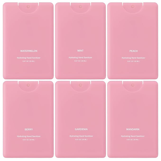 6 Pcs Hand Sanitizer Mist Spray Pink Perfume Hydrating Hand Sanitizer Spray Travel Size Pocket Refillable for Women Adults Teacher Guests Coworker New Year Gift