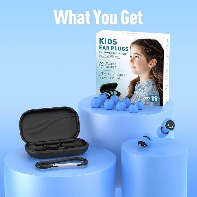 Kids Ear Plugs for 5-12 Yr, 27 dB Noise Reduction Extra Small Earplugs, Ear Plugs for Kids for Noise Sensitivity, Socializing, Sleep, Focus, 4 Sizes Ear Tips in XS-L (Purple)