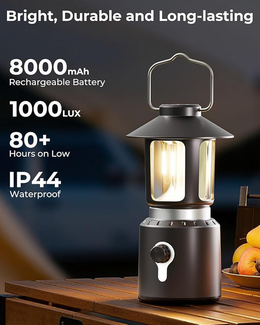 Camping Lantern Rechargeable, Telescopic Camping Light, Waterproof Retro Emergency Lights, Electric Lanterns for Power Outages, Vintage Hurricane Lamp for Tent Outdoor Patio RV Fishing