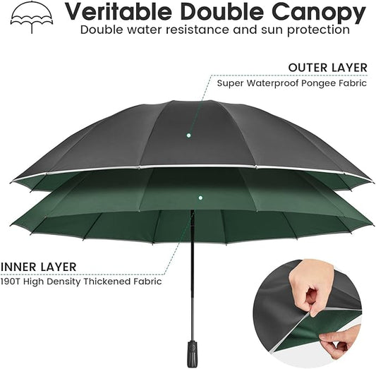 G4Free 54 Inch Large Double Layer Inverted Umbrella, 12 Ribs Compact Windproof Automatic Folding Reverse Umbrella with Reflective Strip for rain