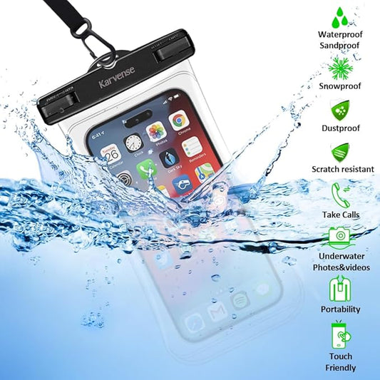 Karvense Waterproof Phone Pouch/Case, 4 Pack Large Water Proof Phone Pouch for iPhone, Samsung Galaxy & Pixel, IPX8 Phone Water Protector Pouch for Travel, Vacation, Beach, Pool, Cruise Essentials