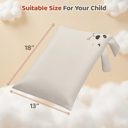 LOFE Organic Pillow with Cartoon Pillowcase -13x18 Adjustable Youth Pillow with Baffle Box, Kids Plilows with Cute Shell, Machine Washable, Perfect for Christmas, New Year's Day and Easter Gifts