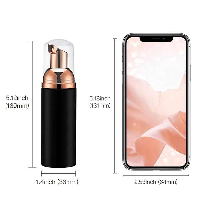 2oz Foam Pump Bottle (3PCS) Empty Travel Foaming Dispenser for Hand Soap, Lash Cleanser, Shampoo (60ml, Rose Gold &Black