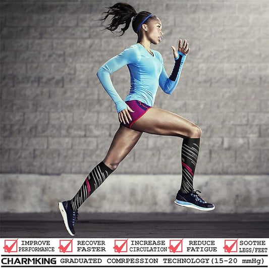 CHARMKING Compression Socks for Women & Men Circulation (8 Pairs) 15-20 mmHg is Best Support for Athletic Running,Cycling