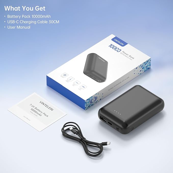 7.4V 5V Heated Vest Battery Pack 10000mAh - Rechargeable Power Bank for ORORO, Arris, DR.Prepare, KOVNLO, TIDEWE & Other Electric Heating Vests/Jacket/Hoodie/Blanket/Camping Chair/Seat Cushion