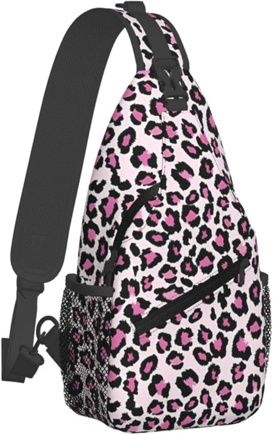 QFXUYNG Leopard Print Adult Sling Bag Unisex Chest Bags Crossbody Backpack Casual Daypacks Shoulder Bag for Women Men Cycling Hiking Travel