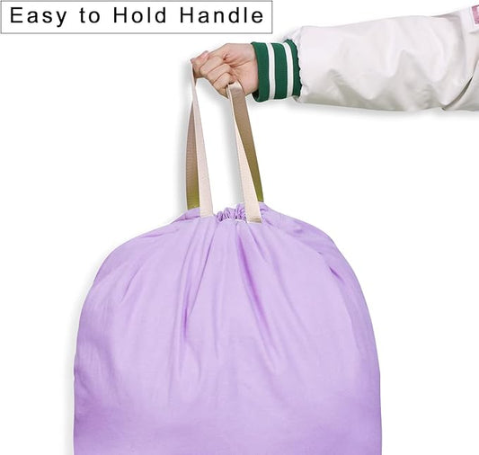 Cotton Canvas Laundry Bag with Handles & Drawstring Straps, Heavy Duty Extra Large Laundry Bags for Laundromat and Household, 25.5x34 Inch, Purple