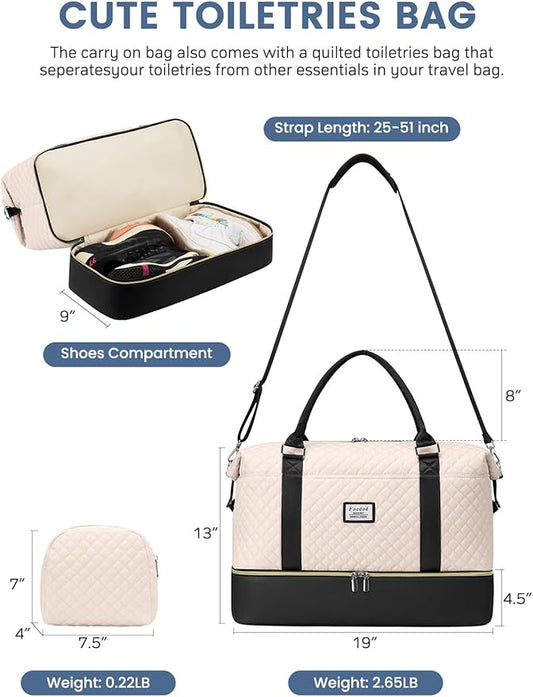 Travel Weekender Duffle Bags for Women: Overnight Bags with Shoe Compartment Large Carry on Weekend Bag with Toiletry & Wet Pocket Tote Duffel Bag Hospital Bag for Women Labor Delivery Begie Black