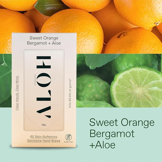 ALH Sweet Orange Bergamot + Aloe Sanitizing Hand Wipes - Clean Hands, Clear Mind - On The Go Hand Sanitizer for Kids & Adults - Travel Size 6 Packs (120 wipes)