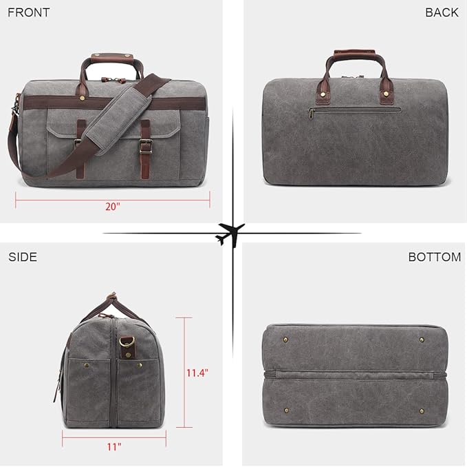 Duffle Bag for Men Waterproof Genuine Leather Canvas Travel Duffel Bags for Women Overnight Weekender Bag for Traveling