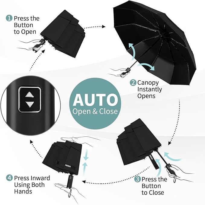 Seniny Travel Umbrella with Carabiner Handle, Windproof Large Umbrellas for Rain with Dual-Rib Structure, Portable Compact Umbrella with Reflective Strip, Car Backpack UV Umbrellas for Sun Protection