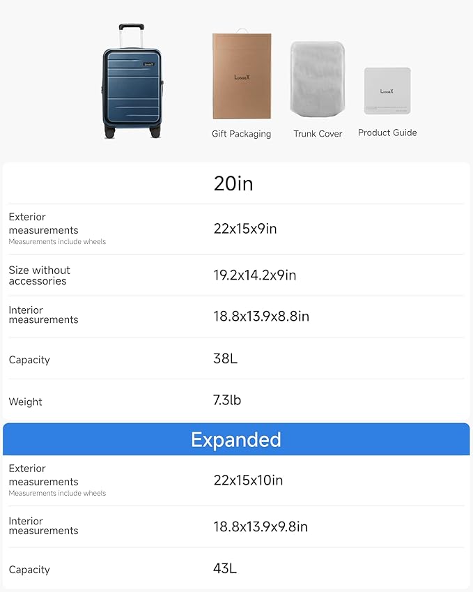 Carry On Luggage Top Opening, FLT Expandable Polycarbonate Hard Shell Suitcase with Wheels (FLO-Lite, Blue, 20 Inch, 38L-43L)