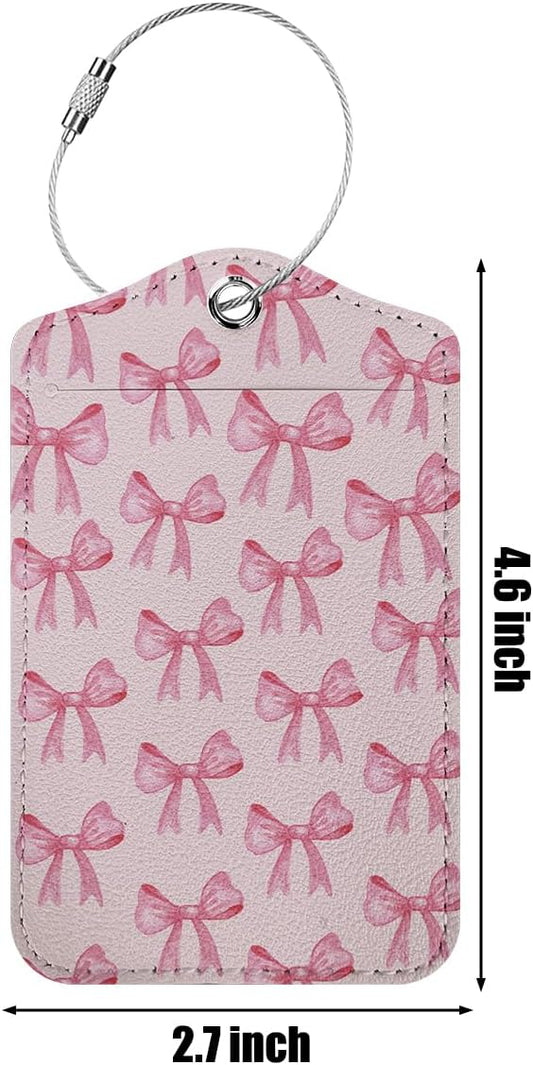 2 PCs Preppy Bow Luggage Tag, Suitcase Tags with Privacy Flap and Metal Loop, Coquette Luggage Tags for Suitcases, Identifiers Travel Essentials Bag Tag, Preppy Gifts for Women Girls Friends