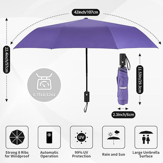 Yoobure Windproof Travel Umbrella - Automatic Umbrellas for Rain, Compact Folding Umbrella with UV Protection, Lightweight Portable Design for Backpack/Walking/Car, Sun & Storm Ready