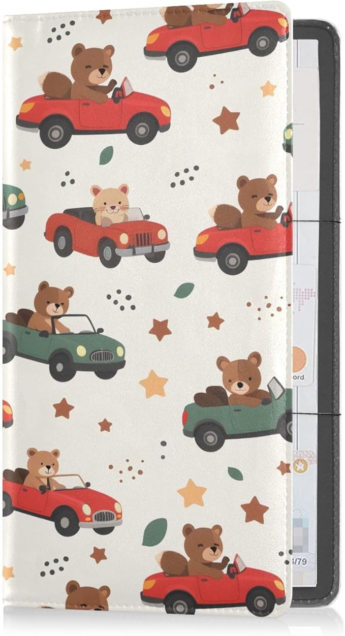 Bolaz Car Bear Car Registration and Insurance Holder Leather Vehicle Document Glove Box Organizer for License Cards Accessories