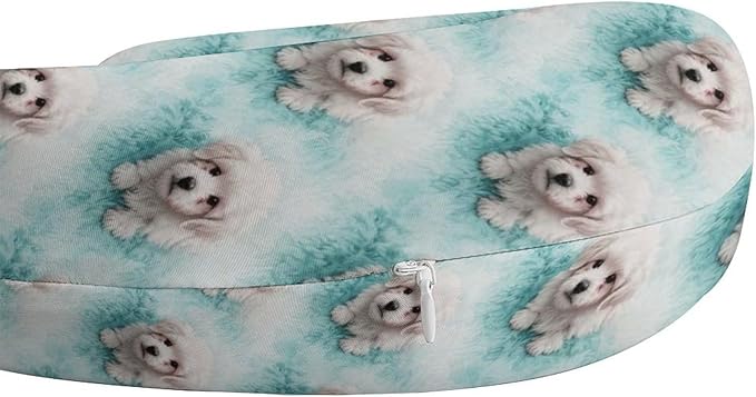 Fashion Travel Pillow Memory Foam Chin Head Support Cute Animal Maltese Art, Breathable Washable Cover for Women Men Airplane Car Decor