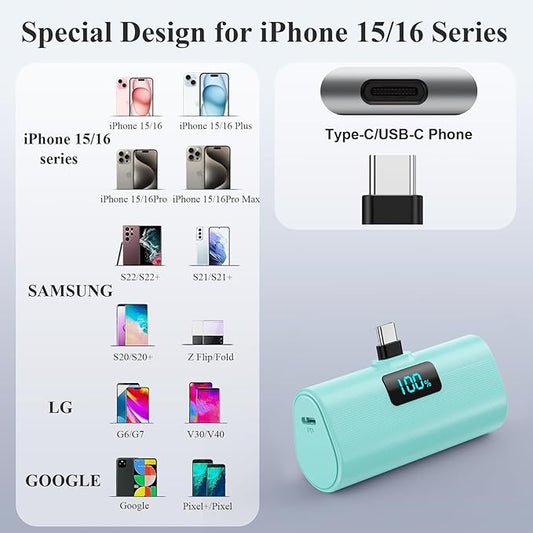 Mini Portable Charger for iPhone 17/16,Upgraded 5500mAh PD USB C Power Bank,Travel Essentials Pocket Phone Charger Battery Pack for iPhone 17/17 Pro Max/16/16 Pro/15 Series,Samsung Galaxy Android etc