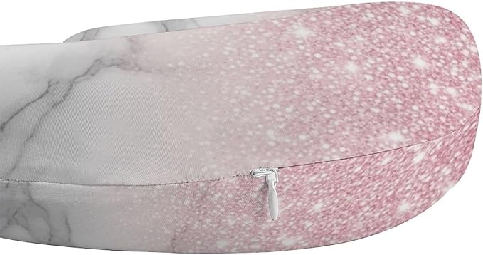 Teens Neck Pillow U-Shaped Memory Foam Travel Support, Modern Rose Gold Pink Glitter White Marble U-Shape, Washable Airplane Car Office Pillow