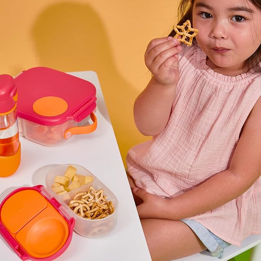 b.box Snack Box - Leakproof Mini Bento Box for Kids & Toddlers, 2 Compartment Snack Containers for Kids, Lunch Containers, Dishwasher Safe, BPA Free, PFAS Free, Ages 4m+, 1 3/4 Cup - Blush Crush
