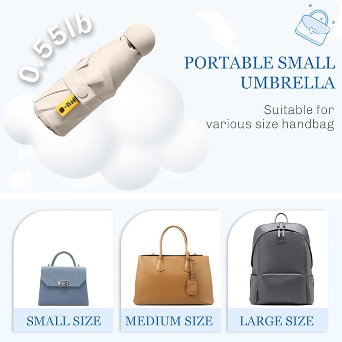 TOPSAIL Mini Umbrella Compact for Travel, UV Sun Protection(UPF50+), Waterproof for Light Rain, Suitable for Women & Kids With a Case, Manual 6k Folding Small Pocket Size Ufor Backpack/Purse