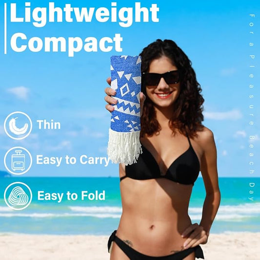 2 Pack Turkish Beach Towel Quick Dry Absorbent Cotton Lightweight Thin Bathroom Bath Pool Swim Towels Extra Large Oversized Sand Free Beach Accessories Essentials Stuff Cloud Adults Gift