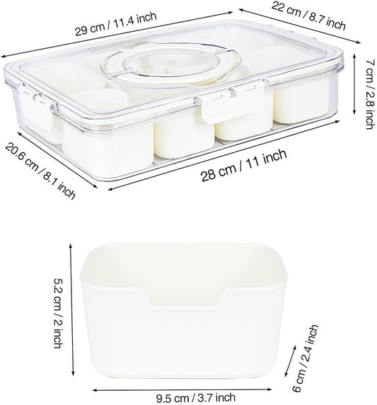 Snackle Box Container, Divided Serving Tray with Lid and Handle, Portable Charcuterie Board for Portable Snack Platters, Clear Organizer for Candy, Fruits, Nuts, Snacks, Perfect for Party, Travel