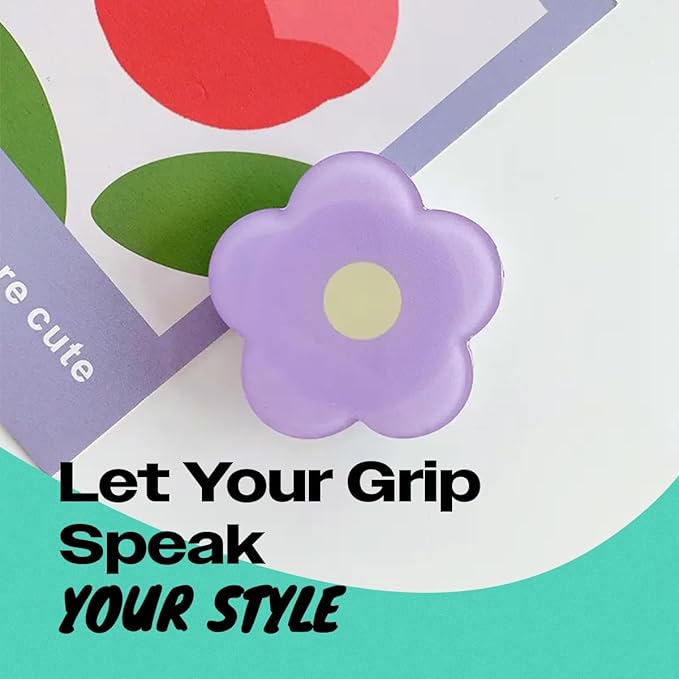 OnTheGrip Cute Solid Color Daisy Flower Design Collapsible Mobile Phone Grip Stand Holder for Smartphone Tablet Cell Phone Accessory (Violet)