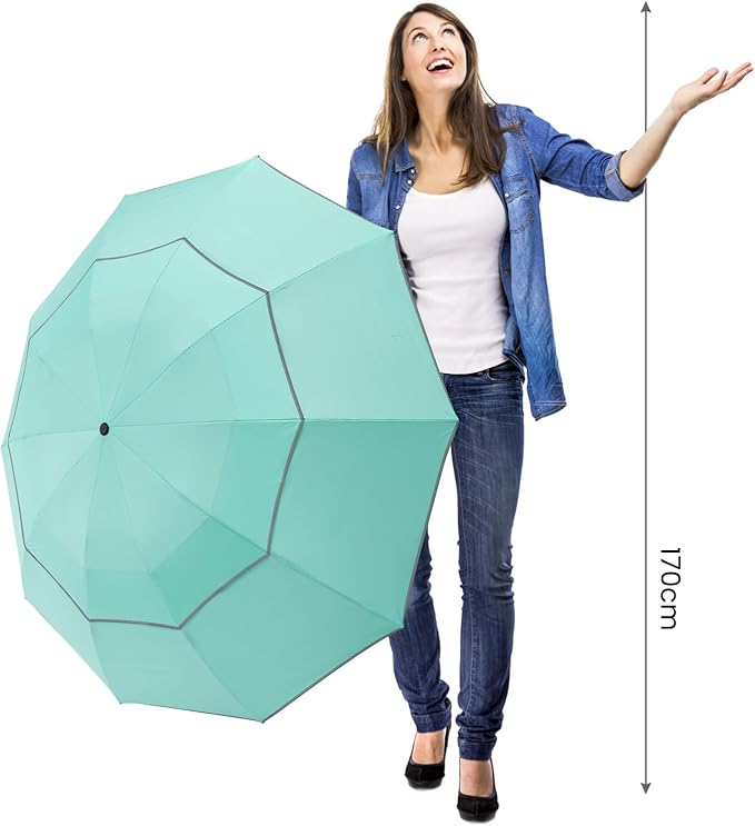 G4Free 54/62 Inch Windproof Inverted Umbrella with Reflective Stripe Large Compact Reverse Golf Umbrella for Rain 10 Ribs Double Canopy Travel Umbrella Automatic Open Close