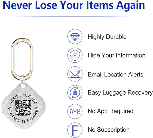 QR Code ID Tags - 4-Pack Smart Locator for Keys, Pets, Luggage β Location Notification on Scan | Ideal for Travel, Collars & Keychains