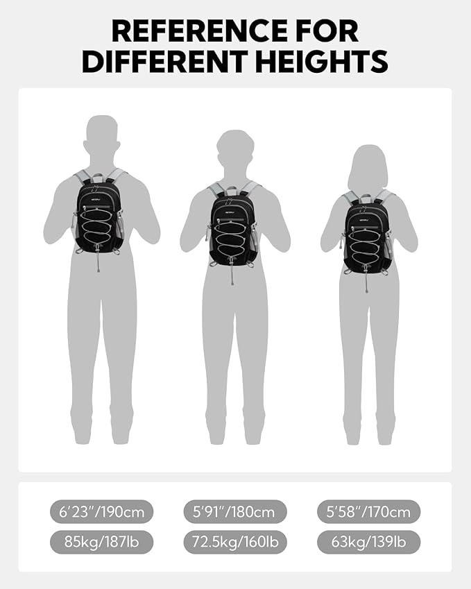 WATERFLY Small Lightweight Packable Backpack: 15L Mini Ultra Light Foldable Travel Daypack with Breathable Shoulder Strap Outdoor Hiking Camping Day Pack for Women Men Black