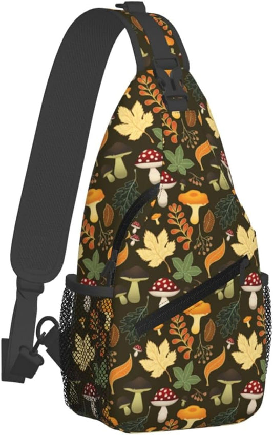 Botanical Mushroom Sling Backpack Crossbody Bag Casual Chest Bags Travel Hiking Daypack Shoulder Bag for Women Men
