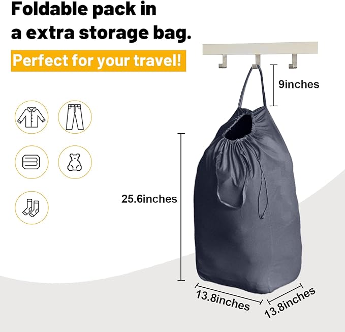 MCleanPin 140L Washable Laundry Bags with Handles,Dirty Clothes Storage for College Dorm or Travel, Laundry Liner Fit Most Laundry Hamper or Basket,2 Pack (Elegant Grey)