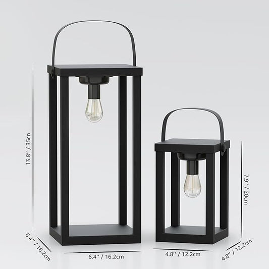 2 Pack Outdoor Lanterns IP44 Cordless LED Lanterns,Rechargeable Portable Table Lamp for Power Outages, Camping & Patio Decor (Large & Small Set)