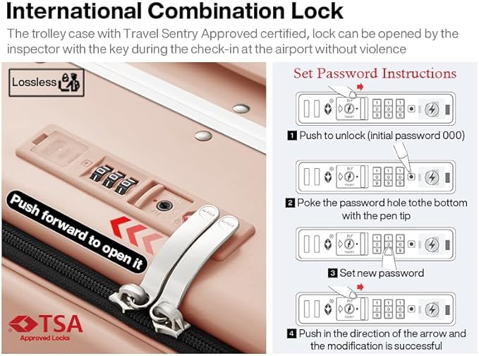 mixi Carry On Luggage with Cup Phone Holder and Charger Hard Shell Suitcases with Spinner Wheels,20 Inch Light Pink