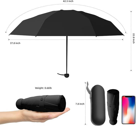 Travel Mini Compact Folding Umbrella with Case - UV Sun & Rain Protection, Lightweight Portable Pocket Umbrella for Women Men Kids, Fits Purse Backpack
