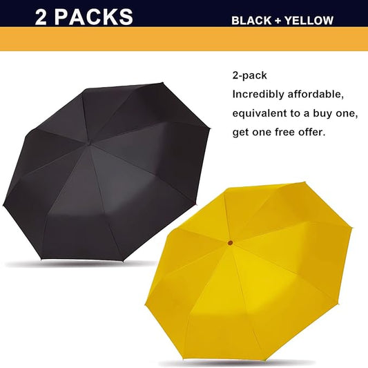 SIEPASA Two Packs Auto Open & Close Small Travel Umbrella for Backpack-Umbrellas for Rain, Windproof Lightweight Strong Mini Portable Umbrellas for Men and Women.(Black & Yellow, 2 Pack)