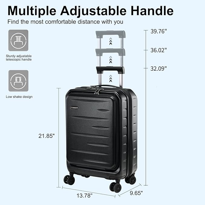 Expandable Carry On Luggage Airline Approved, 20 Inch Lightweight ABS+PC Hard Shell Suitcases with Front Pocket, Spinner Wheels, TSA Lock (Black, 1PC)