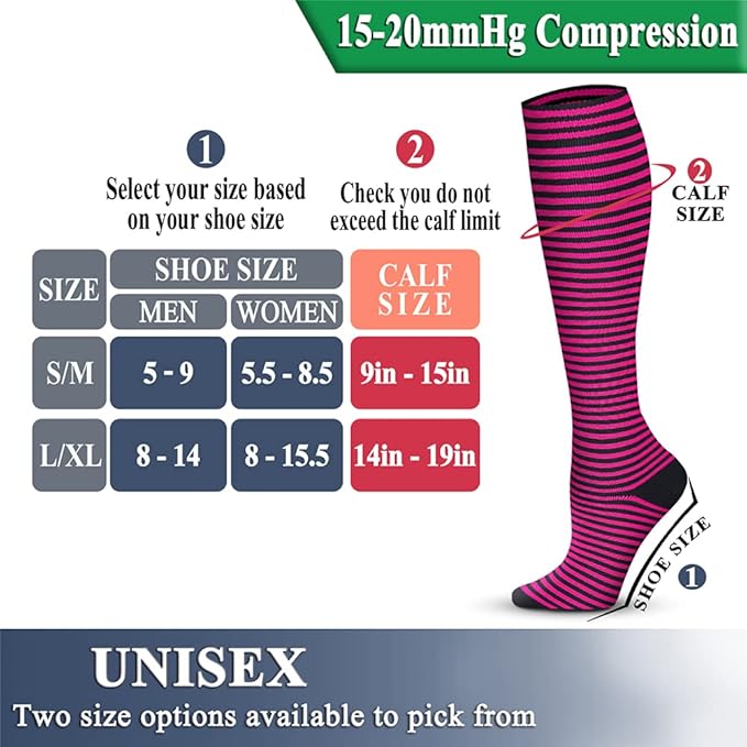 QUXIANG Copper Compression Socks for Women & Men Circulation (8 Pairs) - Best for Running Athletic Cycling - 15-20 mmHg