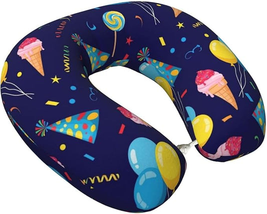Support Neck Pillow for Youth Travel, Washable Airplane Chin Supporting and Relax U Shaped Pillows Happy Birthday Party