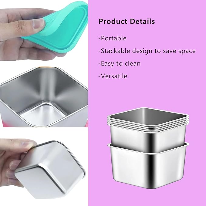 sagact 304 Premium Stainless Steel Snack Containers with Silicone Lids, Snackle Box Containers, Easy-Open Leak-Proof Kids for Taking Out for a Picnic, Lunch Box and Travel. (Red Orange Blue-3, 2 OZ)