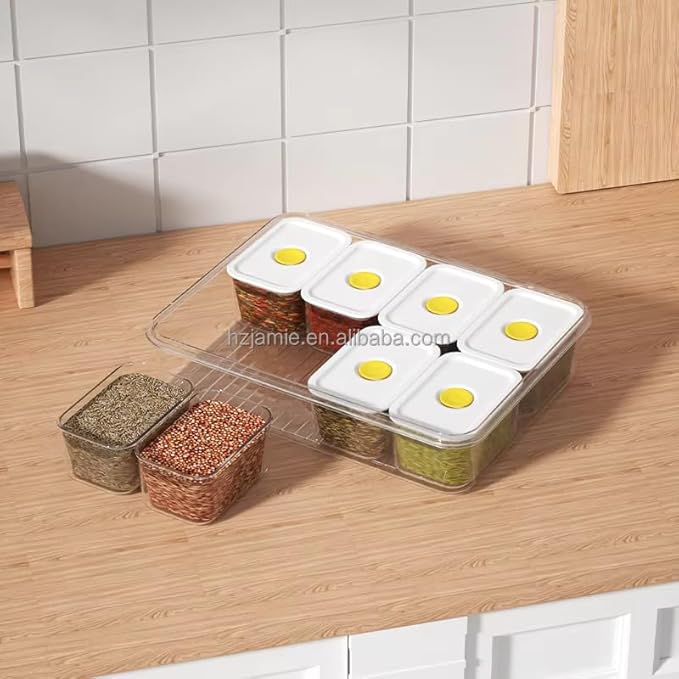 Premium Leak-Proof Snackle Box Container with 8 Clear Compartments & 6 Airtight Lids | Portable Clear Snack Tray with Lid & Handle | Divided Serving Tray for Fruits, Snacks, Sauces, Veggie & More