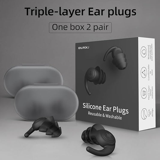 Ear Plugs - Comfy Reusable Noise-Reducing Earplugs Shark Fin Noise Cancelling Earbuds for Sleep, Deep Focus,Travel,2 Pairs/Box