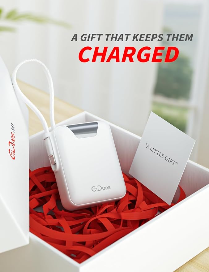 Mini Portable Charger, 10000mAh Ultra-Compact Power Bank, 22.5W PD Fast Charging, Tpye-C Built-in Cable, Small Size External Battery Pack for iPhone, Samsung, Android iPad (White)