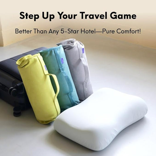 Cushion Lab Travel Deep Sleep Pillow – Compact Memory Foam Neck Pillow for Sleeping, Portable Pillow for Hotels, Camping, Side & Back Sleepers, On-The-Go – Calm Grey