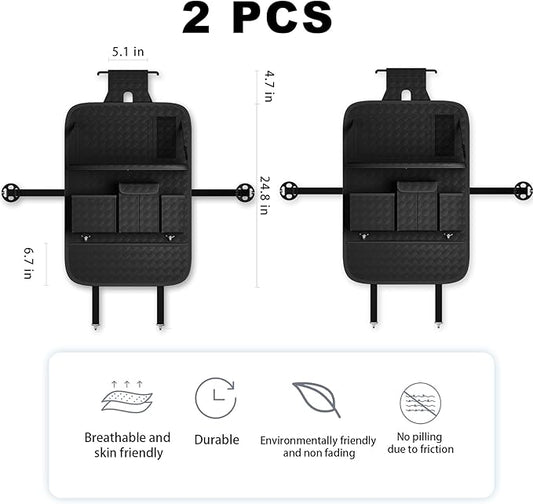 Car Seat Organizers,Multi-functional Back Seat Protectors, Storage Pouches, and Tray Holders (for Cars, Kids, Seat Back and Rear Seats) (Woven Black, 2 Pcs)