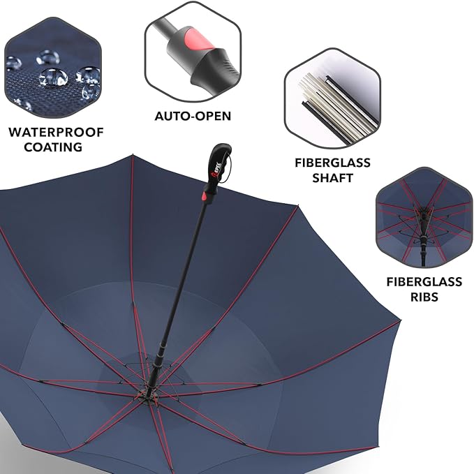 Repel Umbrella Extra Large Windproof Golf Umbrella - Covers 2 People - 60" Wide Vented Double Canopy with Reinforced Fiberglass Ribs, Waterproof Coated Canopy