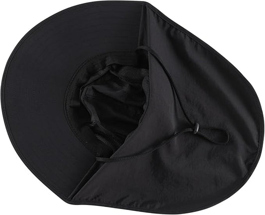 LLmoway Wide Brim Sun Hat with Neck Flap for Men Women Summer Outdoor UV Protection Breathable Fishing Hats with Strap