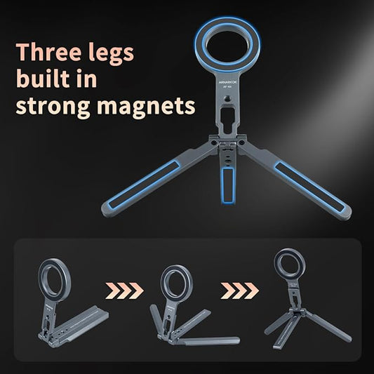 Dual Magnetic Phone Mount Magsafe Pocket Foldable Mini Tripod Magnetic Phone Holder for Smart Phone,All 3 Legs Magnetic,Gym Essentials,Magnetic Phone Mount Stand,Travel Selfie Stick Vlog Rig